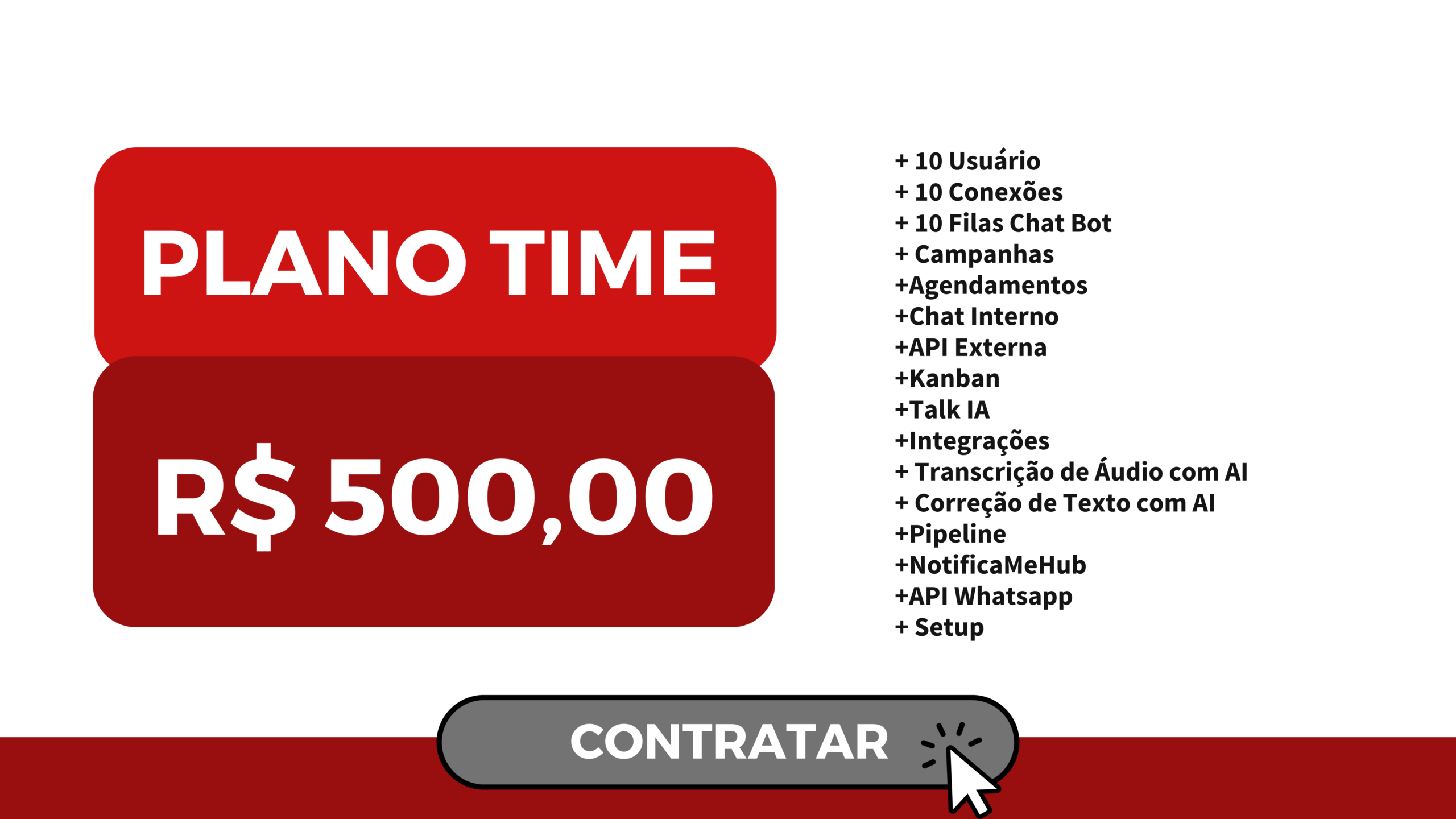 Plano Time por R$500,00 com recursos inclusos